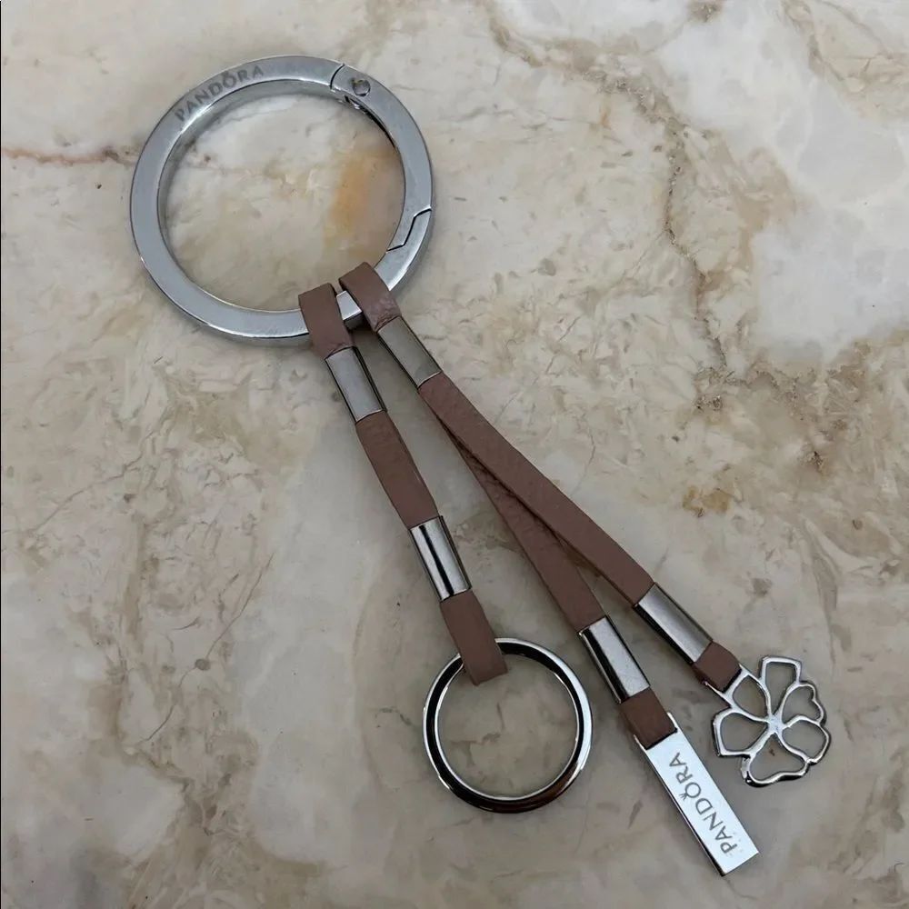Pandora Taupe Leather Clasp Opener Key Chain Bag Charm - Collectible